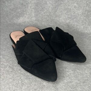 J. Crew Pointed Toe Slides Black Suede Bow Mules Sz 8.5 K0566 Witchy Whimsigoth